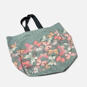 Canvas Tote Bag with Pink Butterfly Print - Women Bags